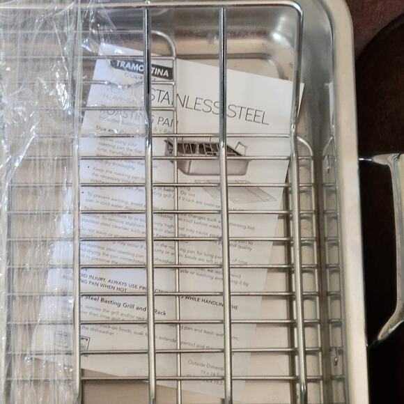 Tramontina Roasting Pan Stainless Steel 18/10 w/Basting Grill and V-rack.  New - Picture 4 of 11